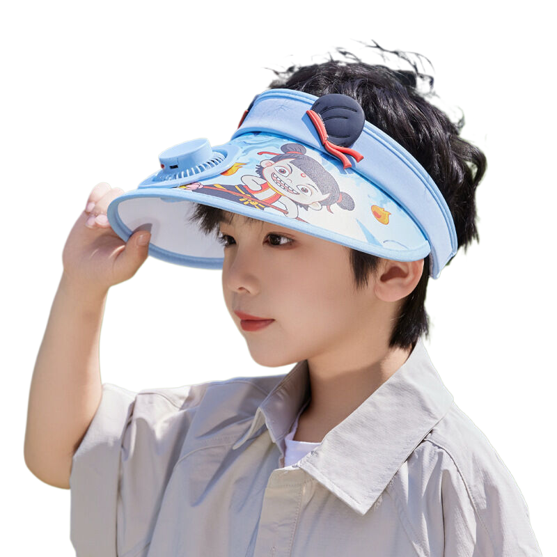 Children's summer hats, sun protection hats for boys and girls, outdoor travel sun hats, cute cartoon wide-brimmed open-top fan hats.