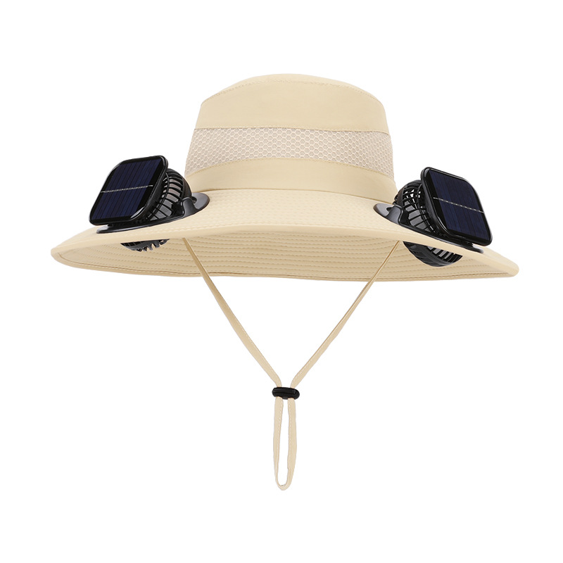 New solar-powered dual-fan hat, summer wide-brimmed rechargeable cooling hat for men, outdoor sun protection fishing hat.