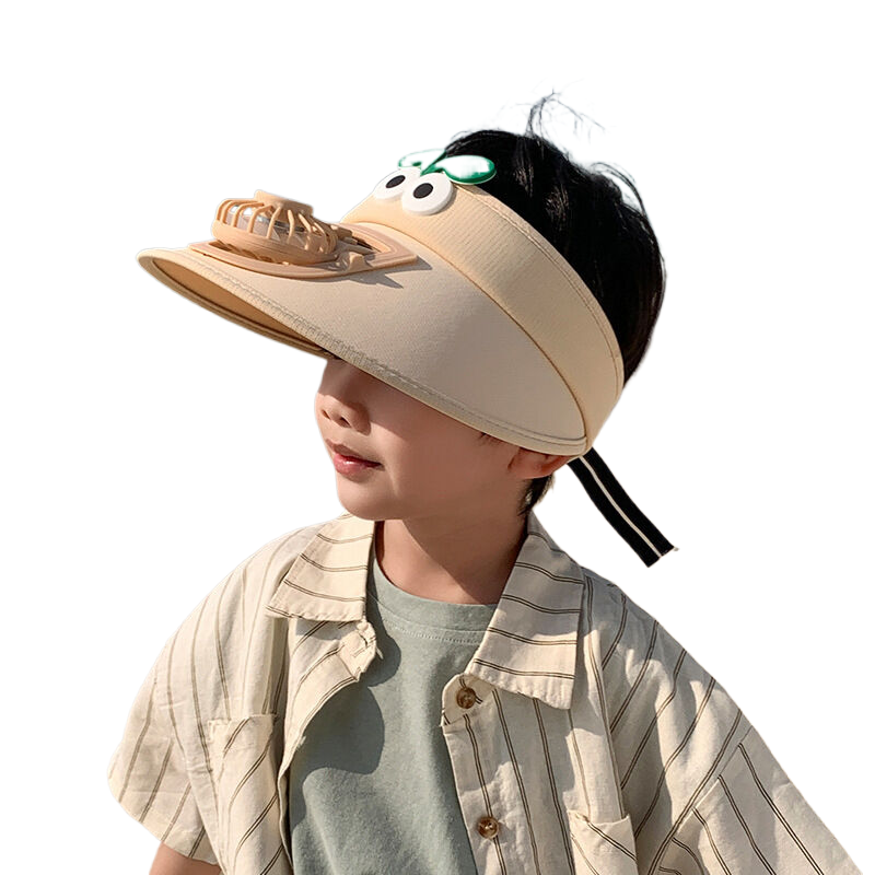 Cartoon children's fan visor hat, rechargeable fan sun hat for boys and girls, summer sun protection hat.