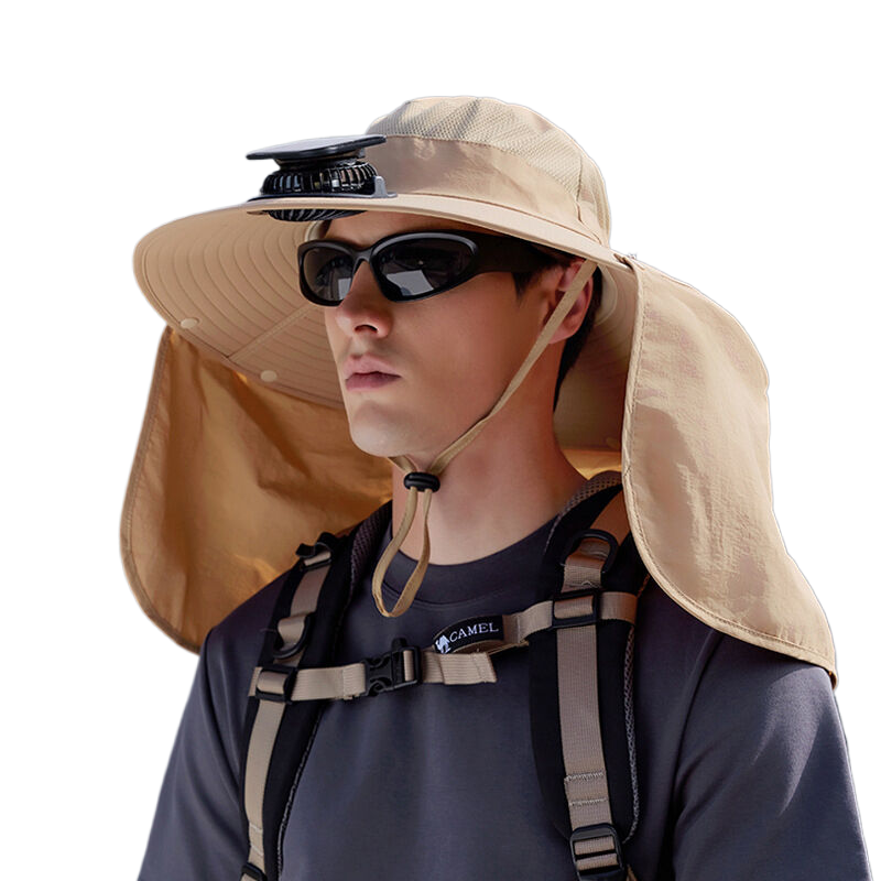 Long-lasting lithium battery powered large brimmed solar fan hat, perfect for summer outdoor activities, rechargeable, provides neck protection and sun protection.
